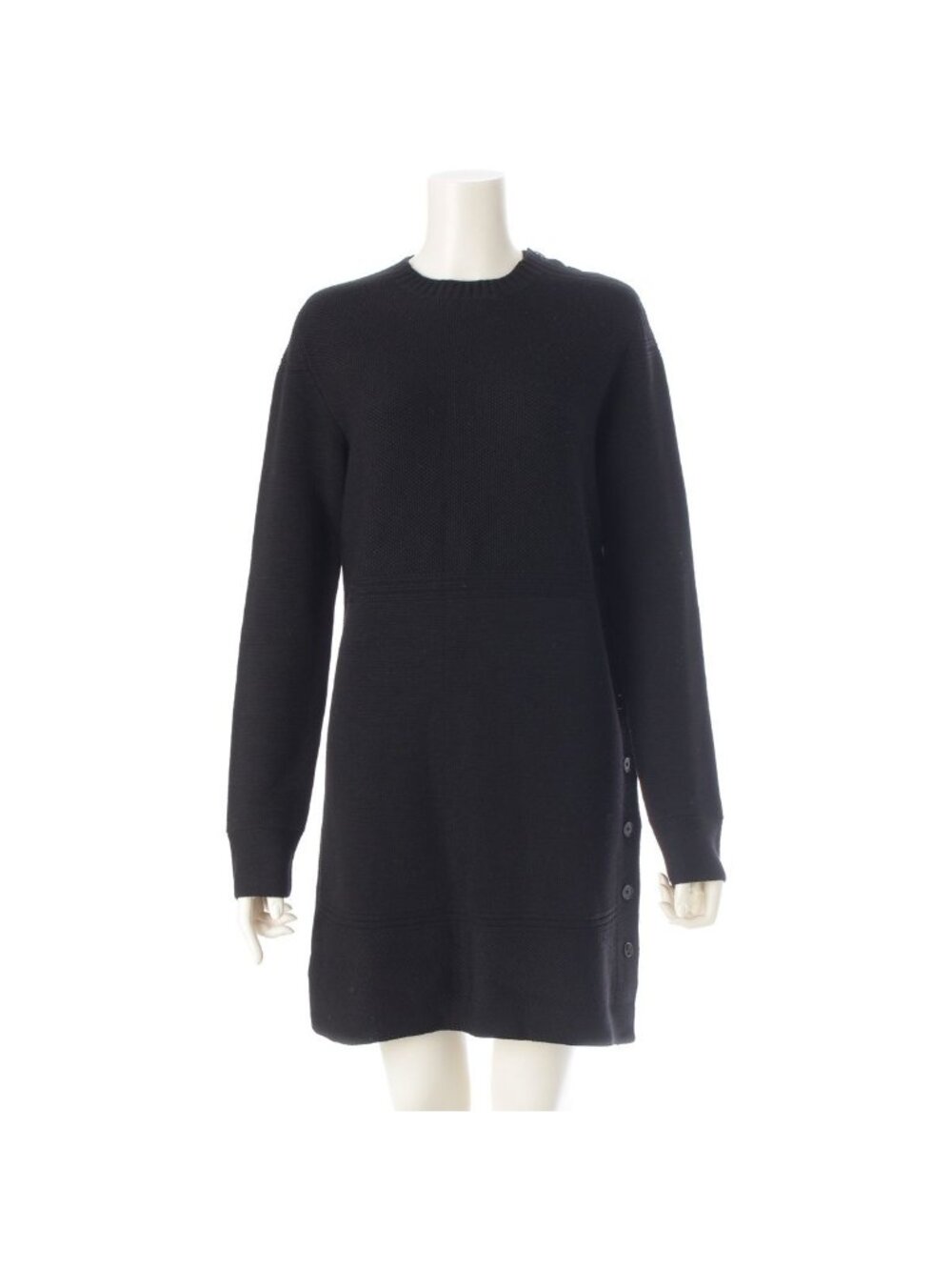 Hermes Wool Cotton Blend Long Sleeve Mock Neck Knit Dress Black 38